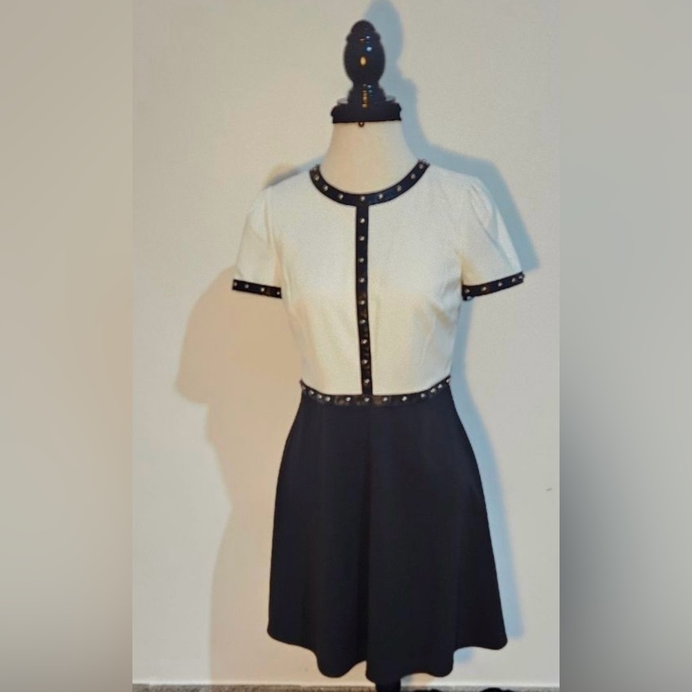 Chic Karl Lagerfeld Paris Faux -Leather  Studded Trim Dress